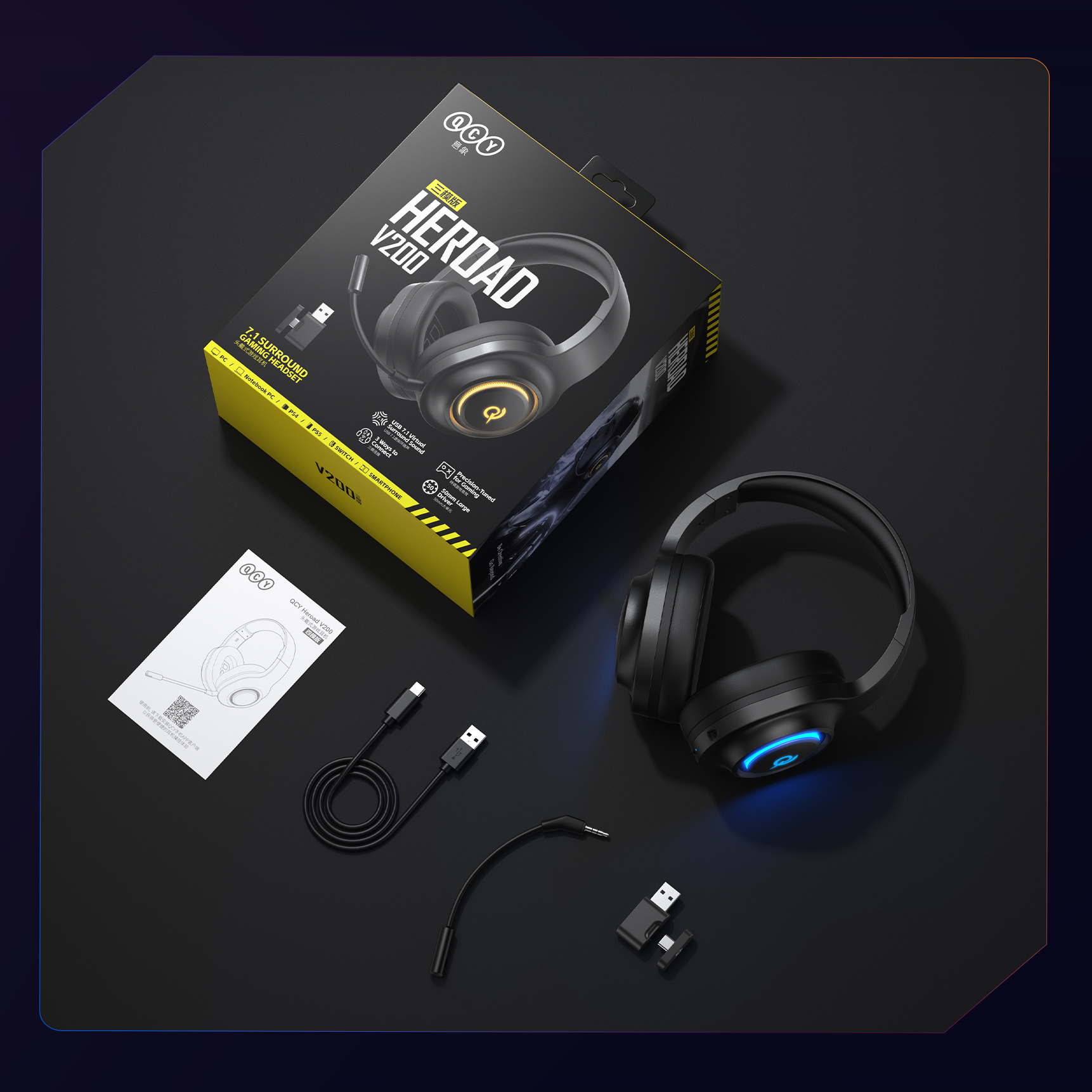 QCY Heroad V200 Wireless + Bluetooth Gaming Headset H4GM