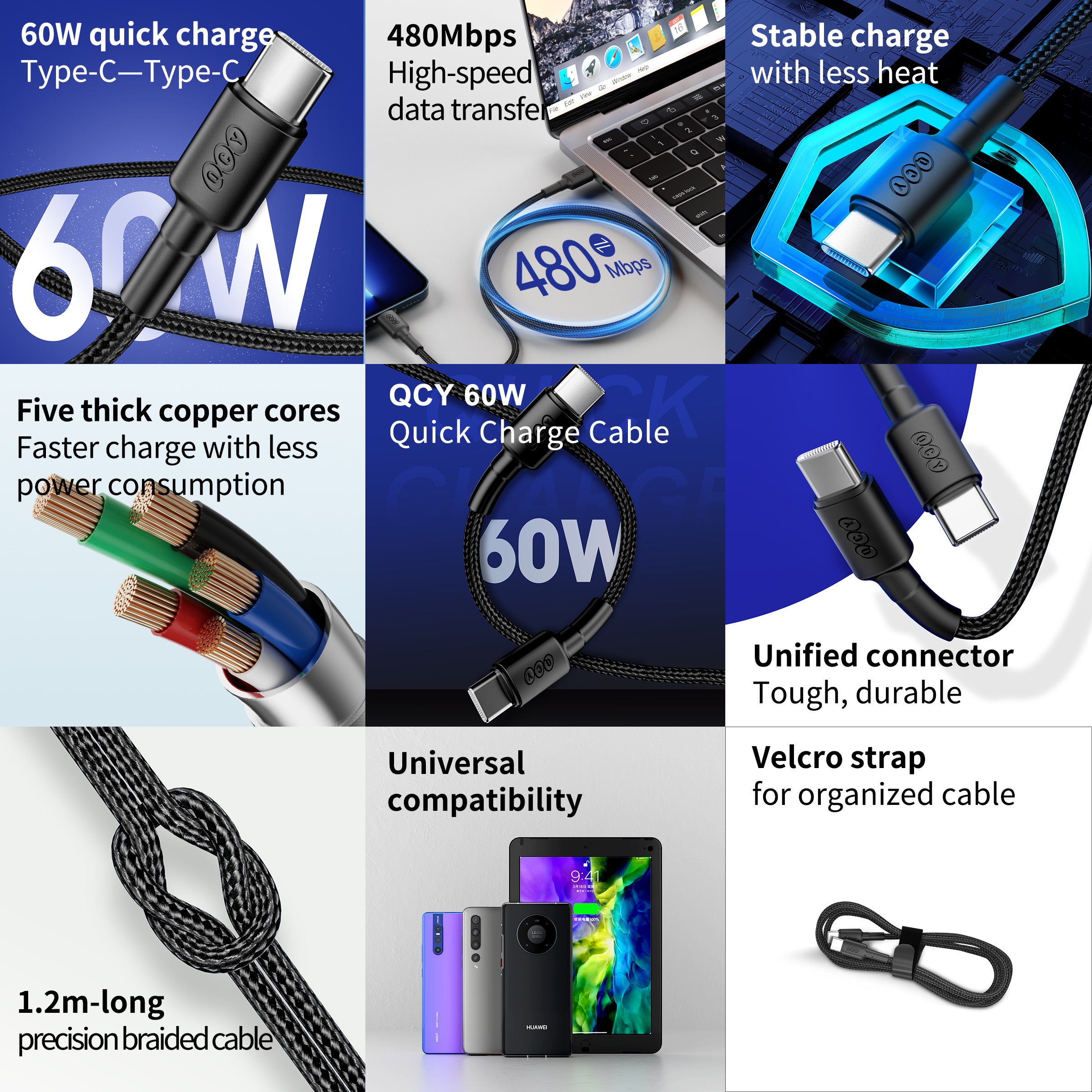 QCY DC13 60W Quick Charge Type-C to Type-C Cable