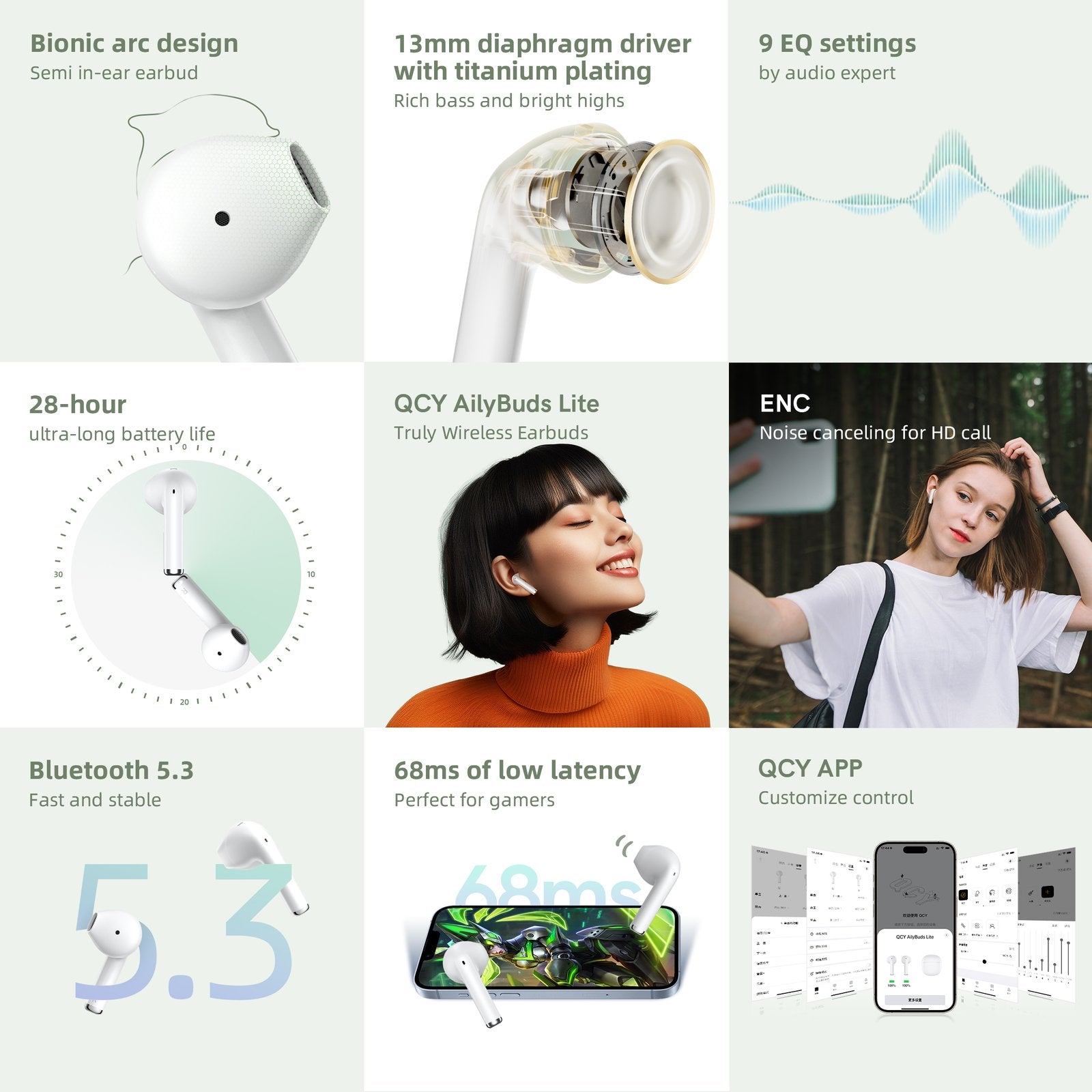 QCY Ailybuds lite Wireless Earbuds ENC
